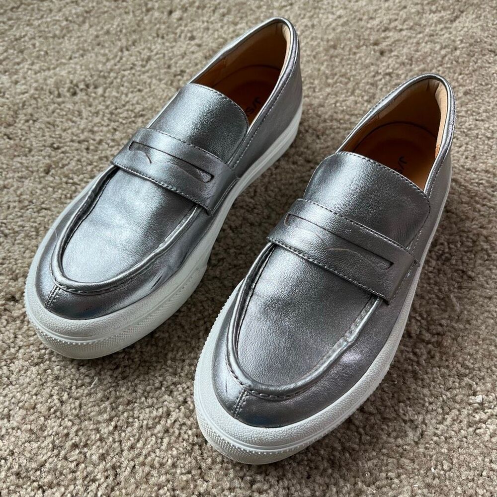 VTG J/Slides Gigi JS Pewter Leather Platform Loafer Sneaker 10 Slip On - Picture 2 of 11